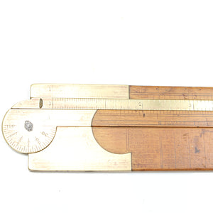 Old Rare Wooden Folding Rule with Brass Slide Rule - 24" (Boxwood) - OldTools.co.uk