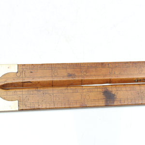 Old Rare Wooden Folding Rule with Brass Slide Rule - 24" (Boxwood) - OldTools.co.uk