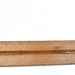 Old Rare Wooden Folding Rule with Brass Slide Rule - 24" (Boxwood) - OldTools.co.uk
