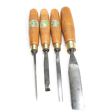4x Old Henry Taylor Carving Tools Set (Beech) - OldTools.co.uk