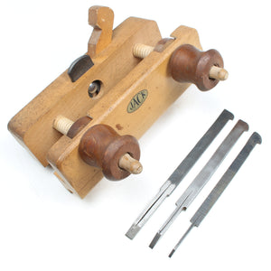 Old 'Jack' Wooden Plough Plane + 3 Cutters (Beech)