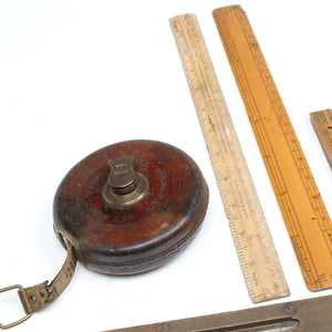 11x Old Measuring Tools, Rules, Levels (Beech, Boxwood) (Display) - OldTools.co.uk