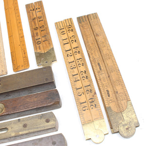 11x Old Measuring Tools, Rules, Levels (Beech, Boxwood) (Display) - OldTools.co.uk