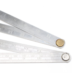 2x Old Folding Steel Rules - 24" / 2ft - OldTools.co.uk
