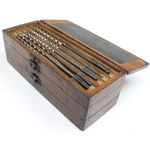 Old 3-Tier Wooden Boxed Twist Auger Drill Bits (Beech) - OldTools.co.uk