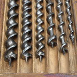 Old 3-Tier Wooden Boxed Twist Auger Drill Bits (Beech) - OldTools.co.uk