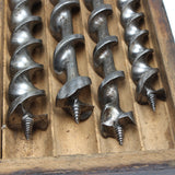 Old 3-Tier Wooden Boxed Twist Auger Drill Bits (Beech) - OldTools.co.uk