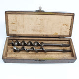 Old 3-Tier Wooden Boxed Twist Auger Drill Bits (Beech) - OldTools.co.uk