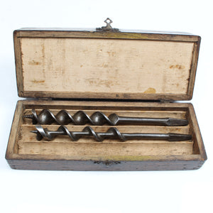 Old 3-Tier Wooden Boxed Twist Auger Drill Bits (Beech) - OldTools.co.uk
