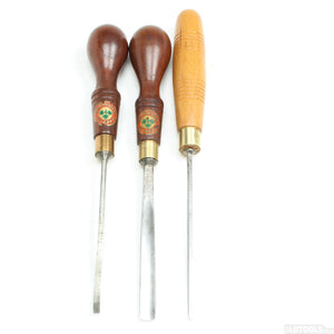 3x Old Marples and Henry Taylor Carving Tools - Gouge, Spoon (Beech, Mahogany) - OldTools.co.uk