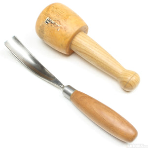 Old Curved Wood-Carving Tool + Sorby Carvers Mallet (Beech) - OldTools.co.uk