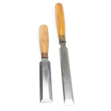 2x Old Bevel Edge Chisels – 1", 1 1/4" (Ash) - OldTools.co.uk