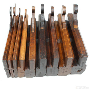 9x Old Early Madox Wooden Hollow & Round Planes C. 1748-1775 (Beech) - OldTools.co.uk