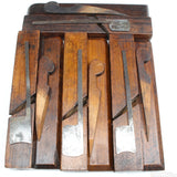 9x Old Early Madox Wooden Hollow & Round Planes C. 1748-1775 (Beech) - OldTools.co.uk