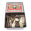 Old Tin Containing Many Old Brass Hinges