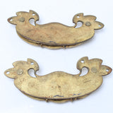 2x Decorative Brass Chest Handles - OldTools.co.uk