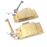 2x Brass Locks - 2 Lever - 74mm x 37mm