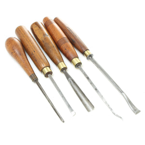 5x Old Wood Carving Tools (Beech)