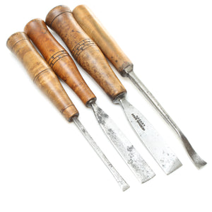 4x Old Decorative Handled Carving Tools (Fruitwood)