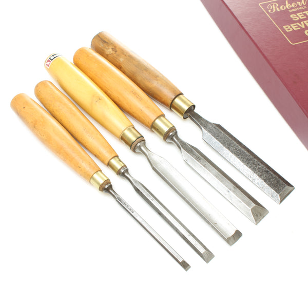 5x Sorby Bevel Edge Chisels and Gouge (Boxwood) – OldTools.co.uk