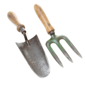 Old Small Garden Hand Fork and Trowel (Ash)