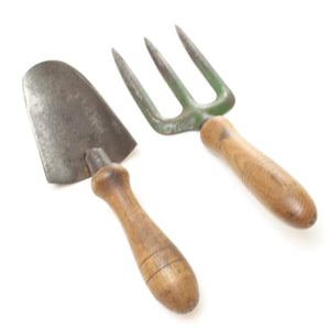Old Small Garden Hand Fork and Trowel (Ash)