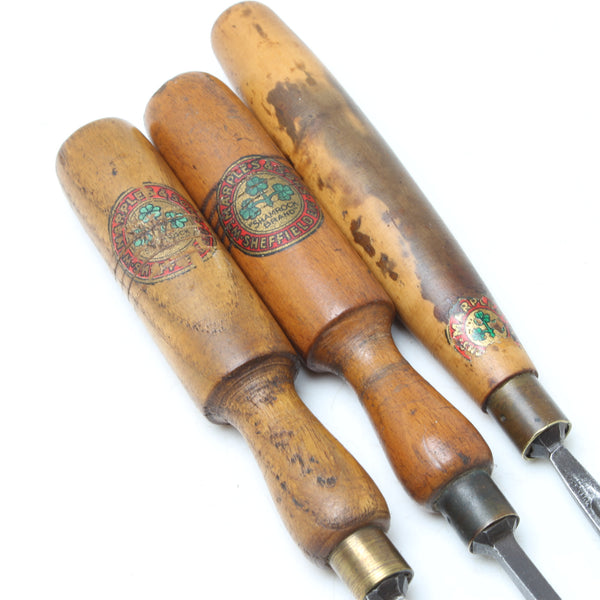 3x Old Marples Chisels / Gouge (Ash, Beech, Boxwood) – OldTools.co.uk