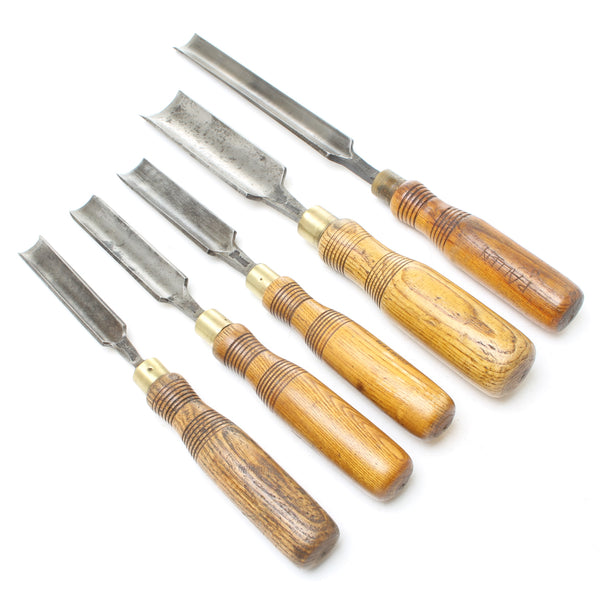 5x Old Sorby Woodwork Gouges (Ash) – OldTools.co.uk