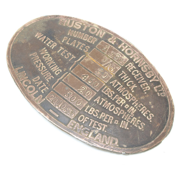 Ruston & Hornsby Plate / Plaque – OldTools.co.uk