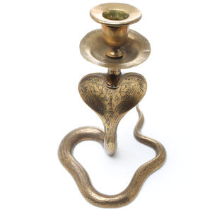 2x Old Brass Cobra Candle-Stick Holders