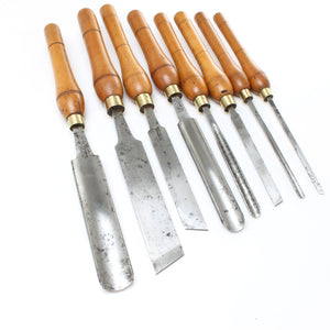 SOLD - 8x Old Melhuish/Ward Woodturning Tools (Beech)